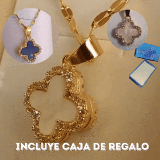 COLLAR TREBOL VAN CLEEF B/N + CAJA REGALO