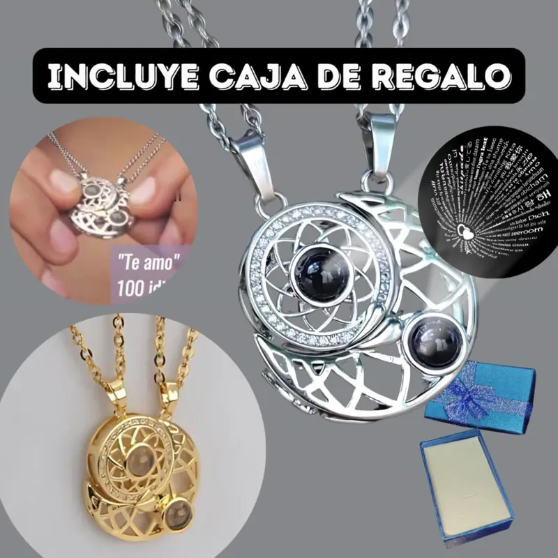 COLLAR SOL Y LUNA PROYECCION PAREJA + CAJA REGALO